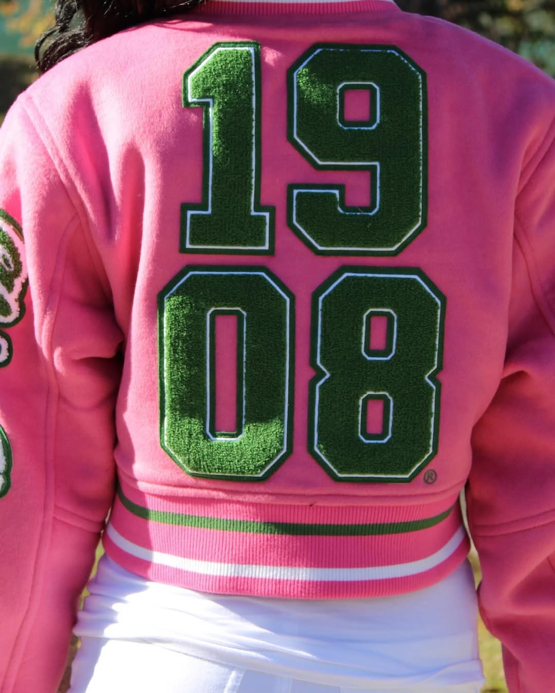 Cropped Timeless Ivy Varsity Letterman Jacket, Pink