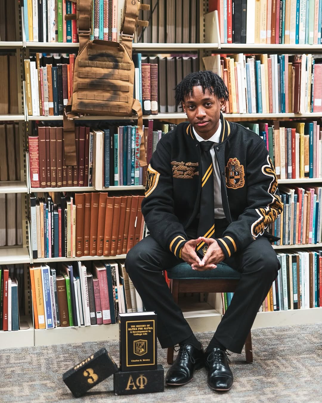 Fraternal Legacy Varsity Letterman Jacket, Black & Gold