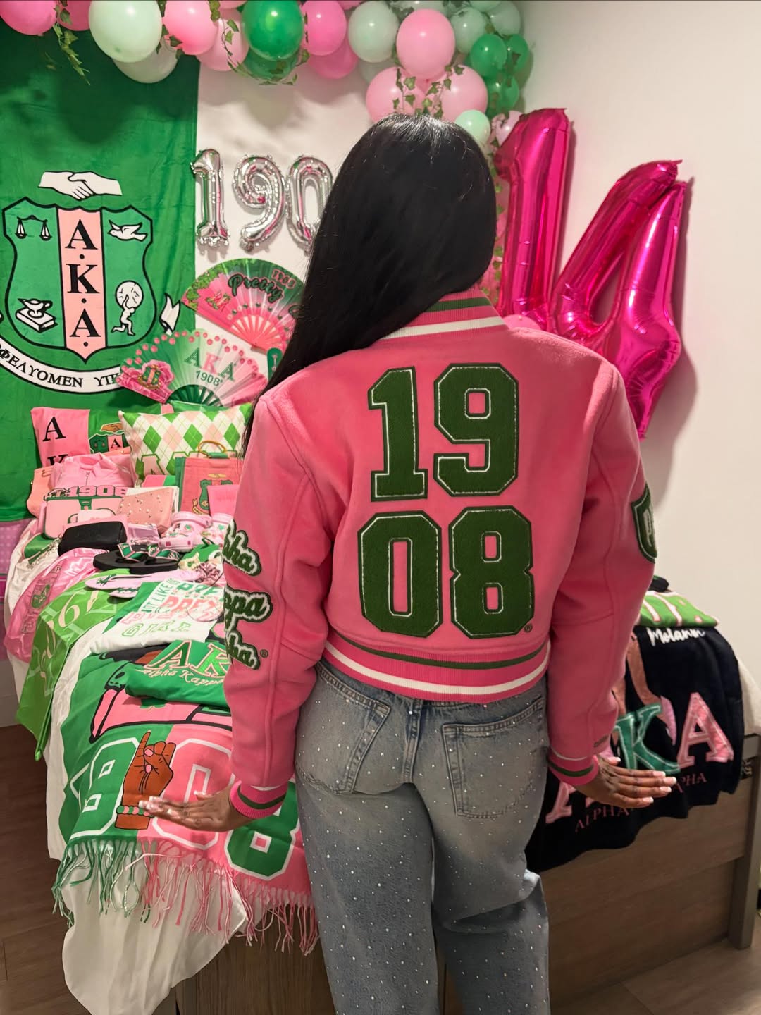 Cropped Timeless Ivy Varsity Letterman Jacket, Pink