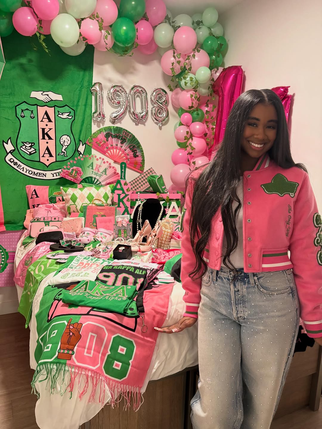 Cropped Timeless Ivy Varsity Letterman Jacket, Pink