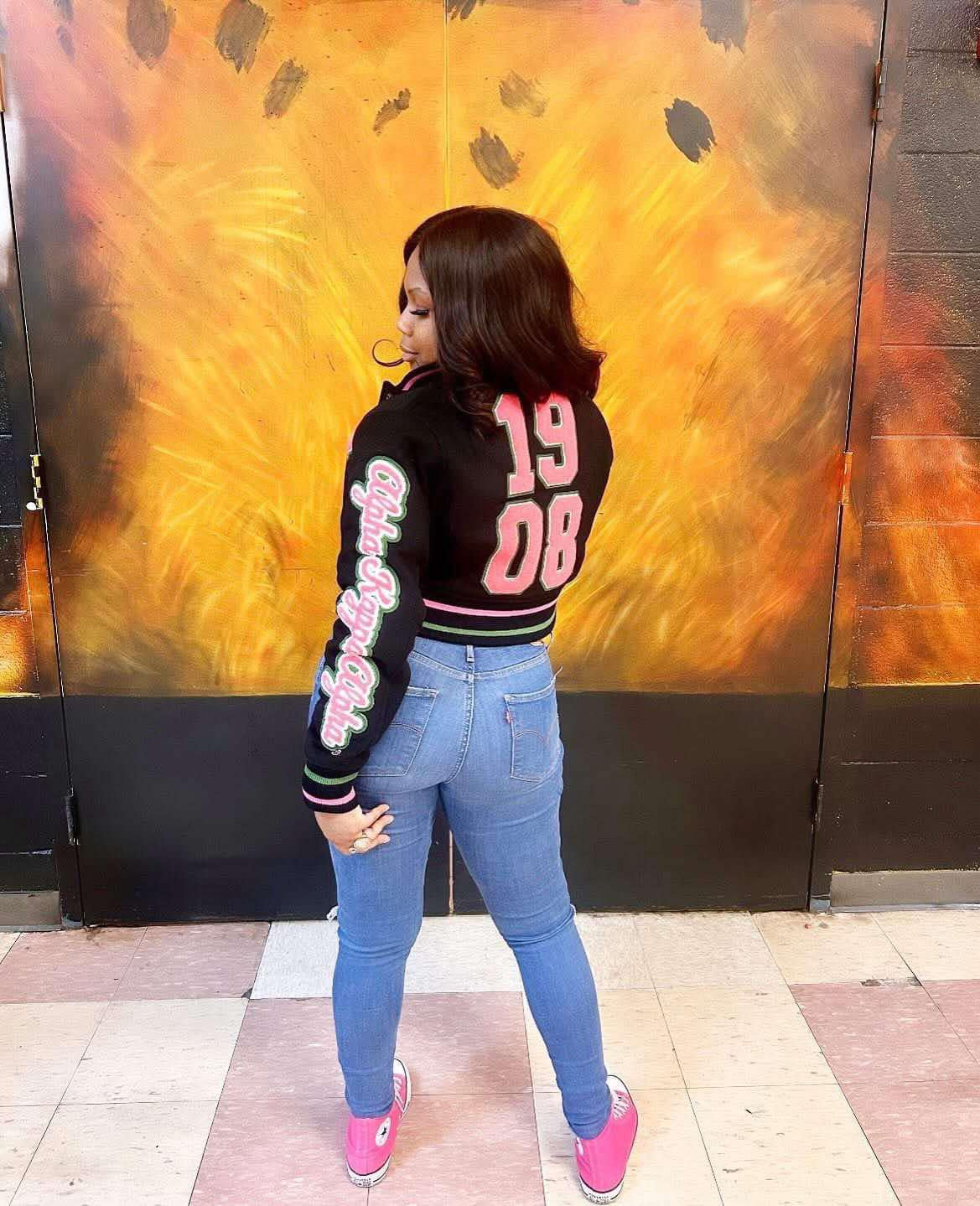 Cropped Timeless Ivy Varsity Letterman Jacket, Black