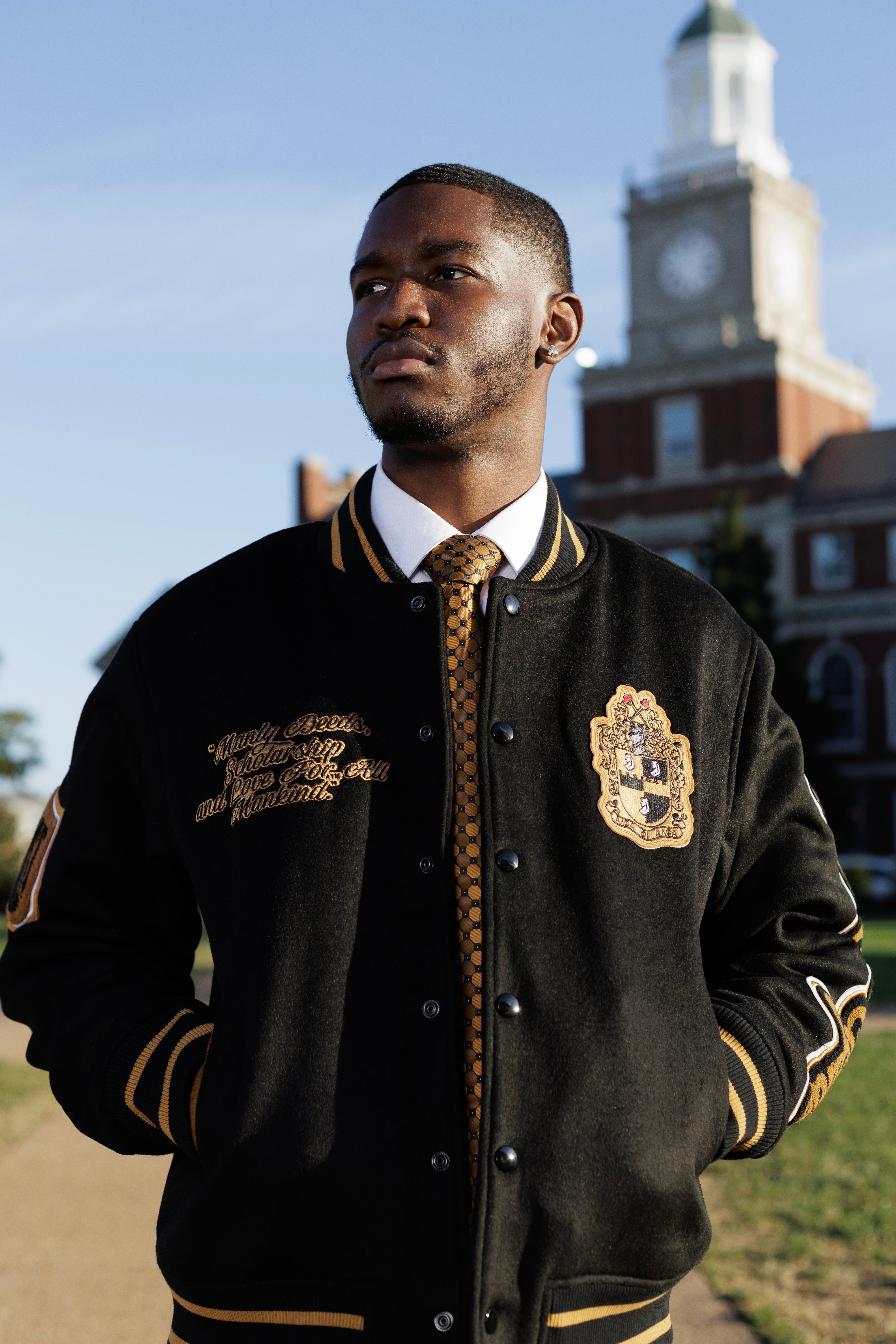 (PRE-ORDER) Fraternal Legacy Varsity Letterman Jacket, Black & Gold
