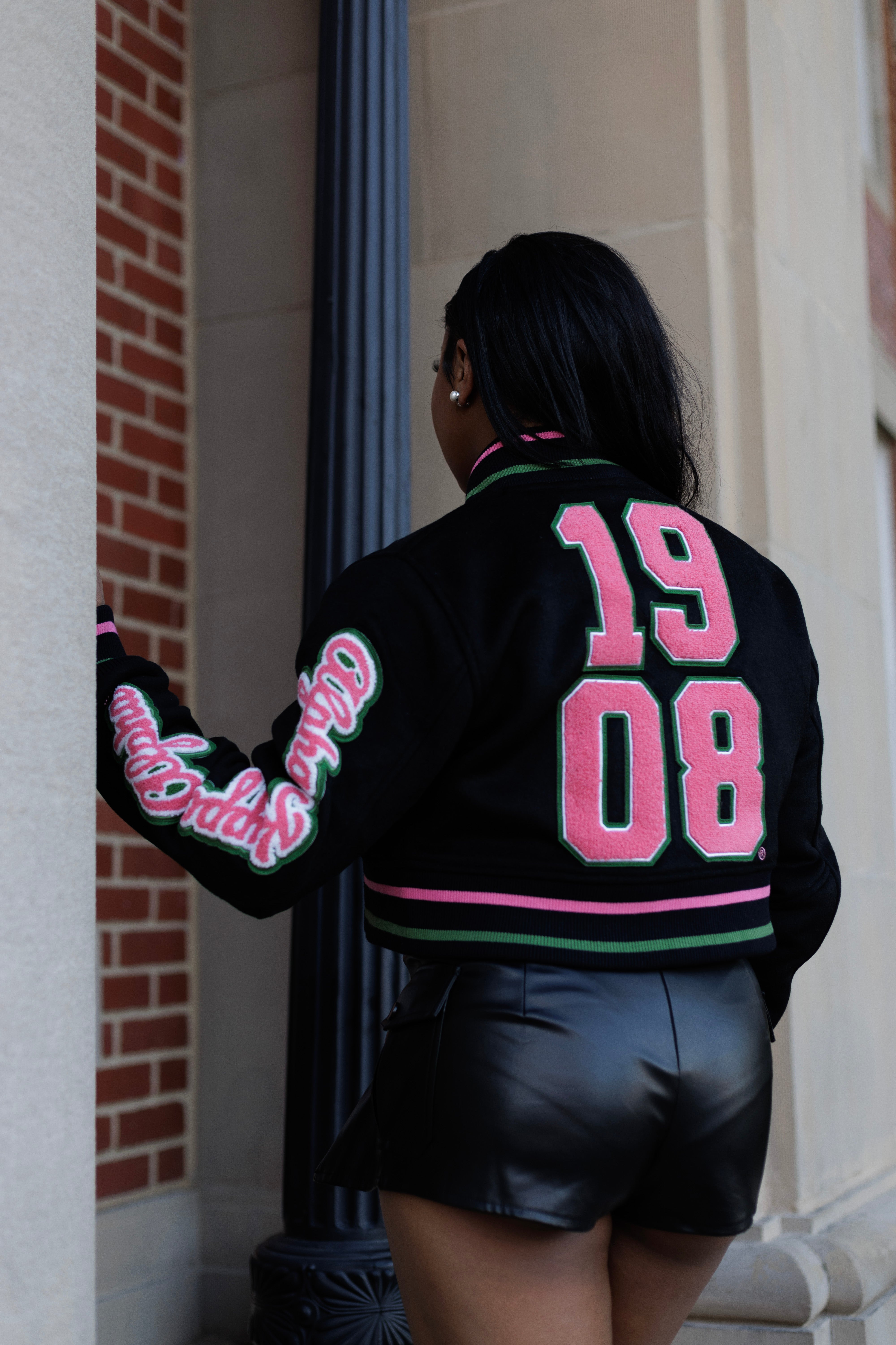 Cropped Timeless Ivy Varsity Letterman Jacket, Black