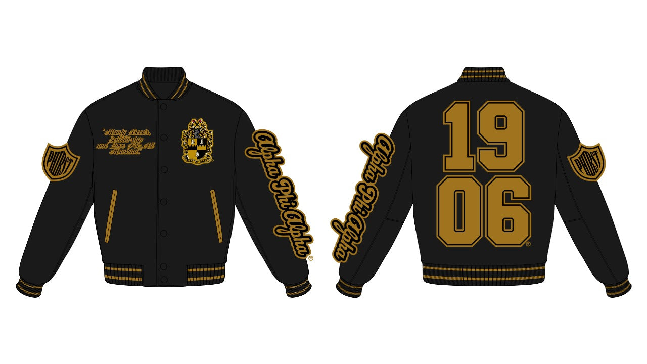 (PRE-ORDER) Fraternal Legacy Varsity Letterman Jacket, Black & Gold
