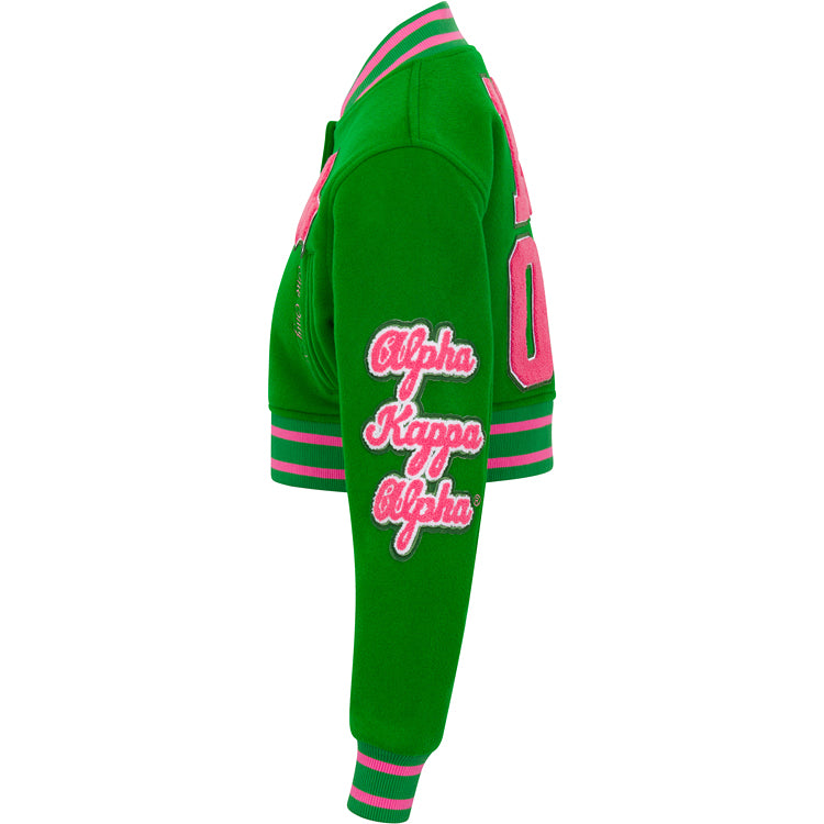 Cropped Timeless Ivy Varsity Letterman Jacket, Green