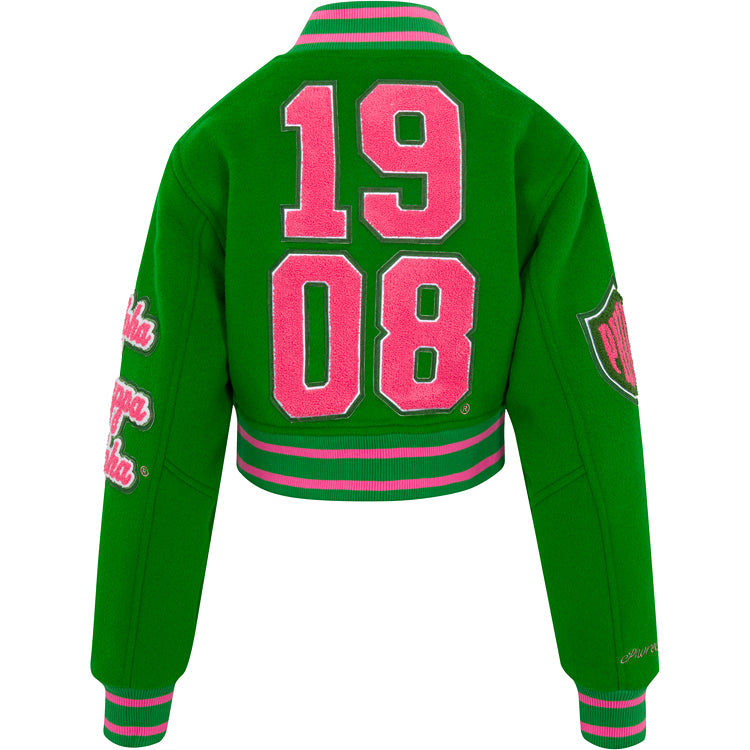 Cropped Timeless Ivy Varsity Letterman Jacket, Green