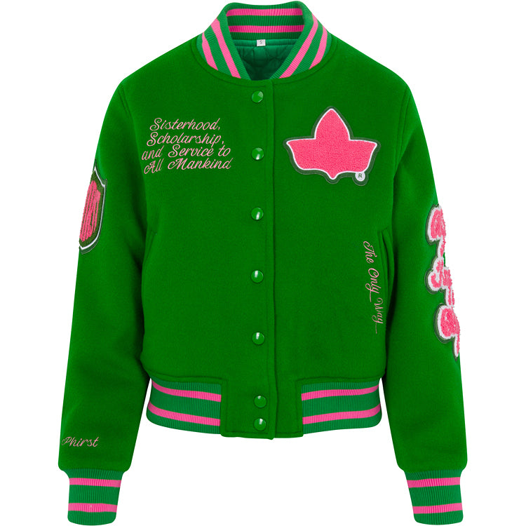 Full Length Timeless Ivy Varsity Letterman Jacket, Green