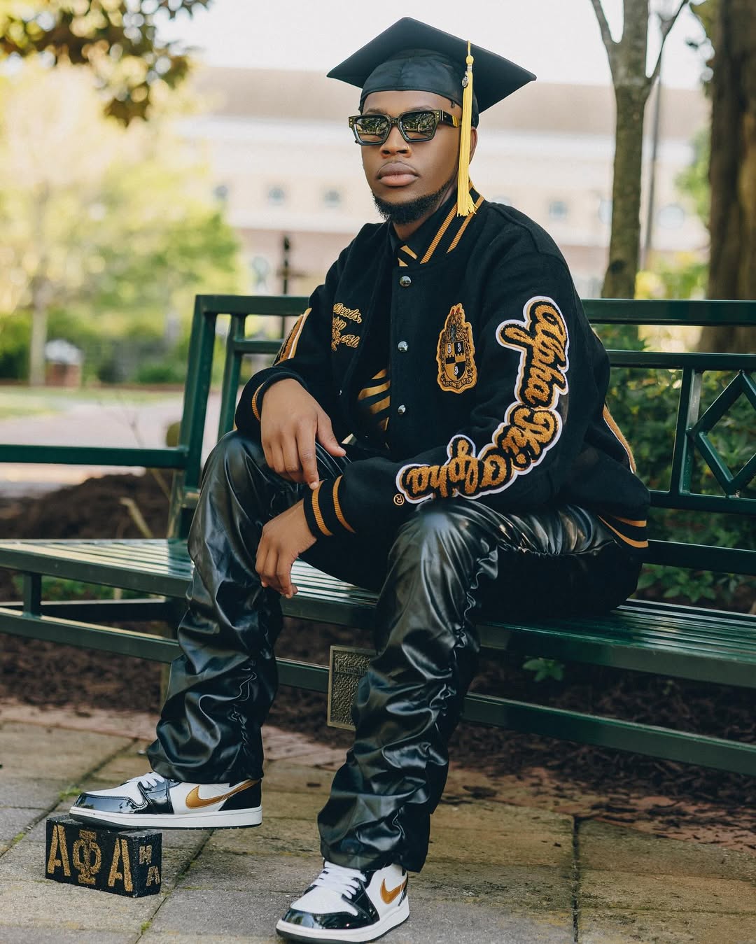 (Restocking Soon!) Fraternal Legacy Varsity Letterman Jacket, Black & Gold