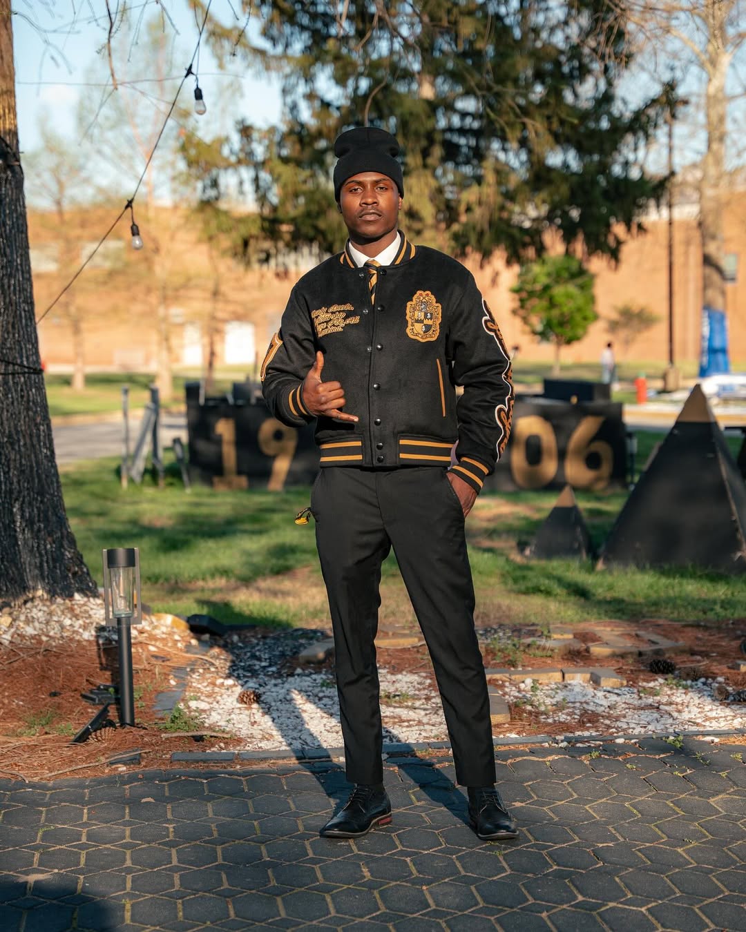 (Restocking Soon!) Fraternal Legacy Varsity Letterman Jacket, Black & Gold
