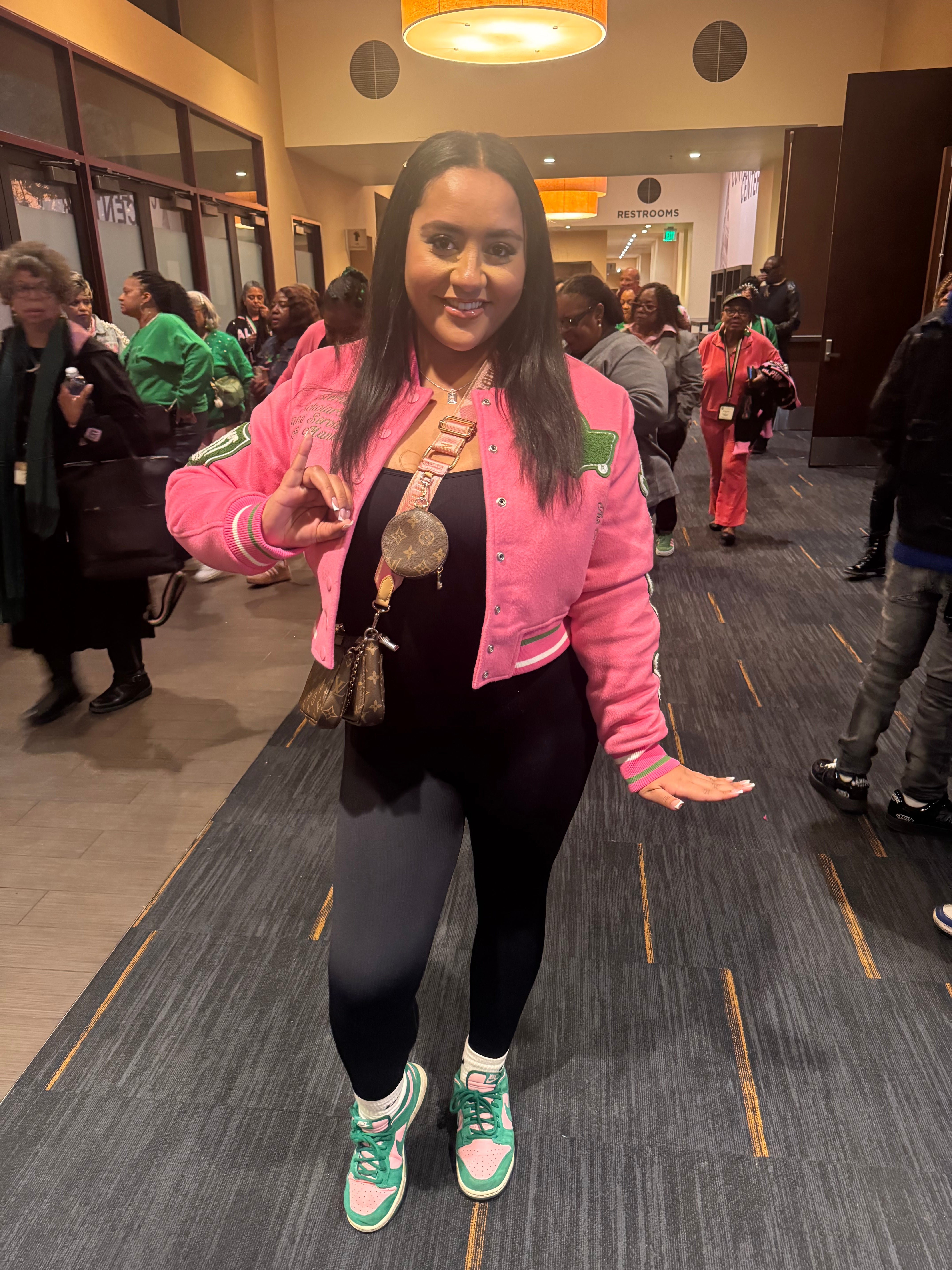 Cropped Timeless Ivy Varsity Letterman Jacket, Pink