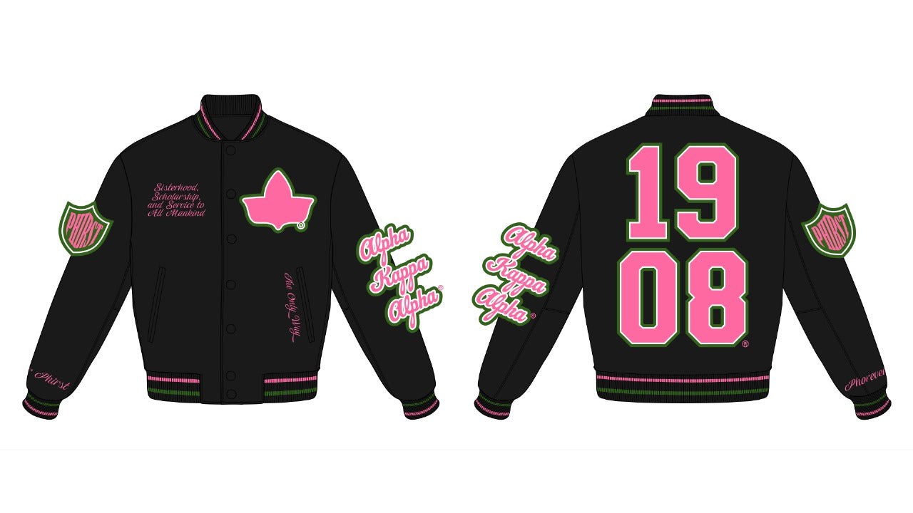 Full Length Timeless Ivy Varsity Letterman Jacket, Black