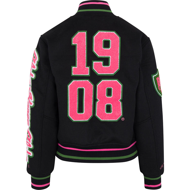 Full Length Timeless Ivy Varsity Letterman Jacket, Black