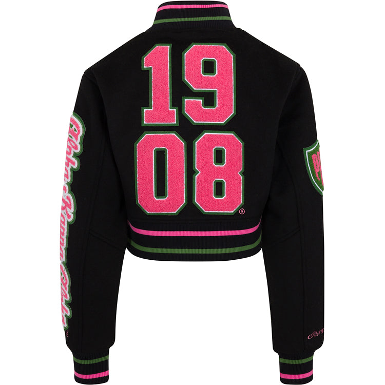 Cropped Timeless Ivy Varsity Letterman Jacket, Black