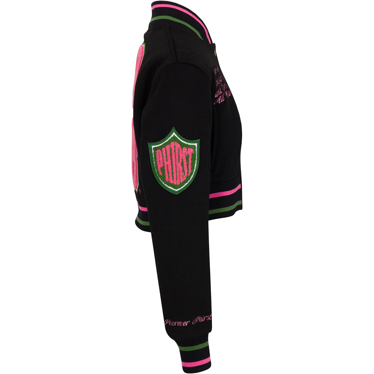 Cropped Timeless Ivy Varsity Letterman Jacket, Black