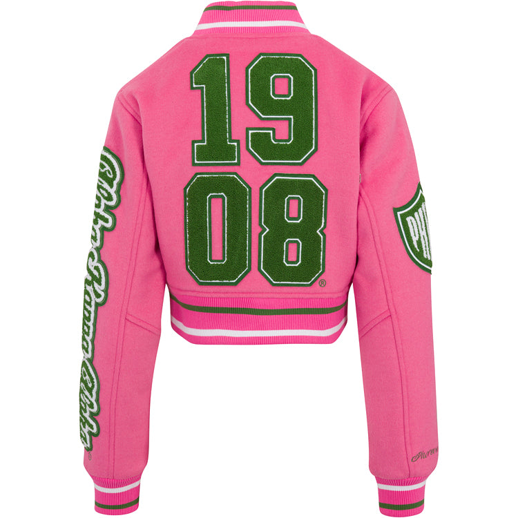 Cropped Timeless Ivy Varsity Letterman Jacket, Pink