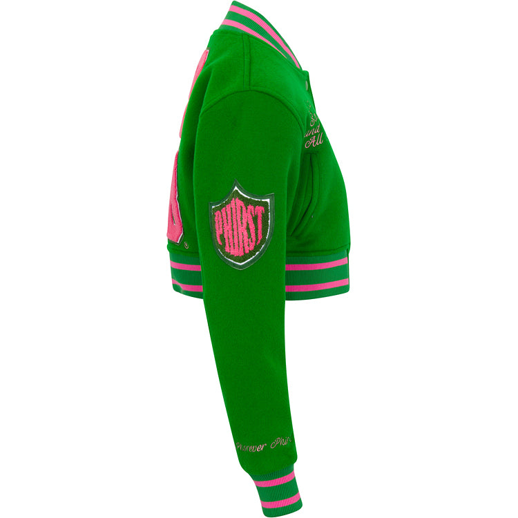 Cropped Timeless Ivy Varsity Letterman Jacket, Green