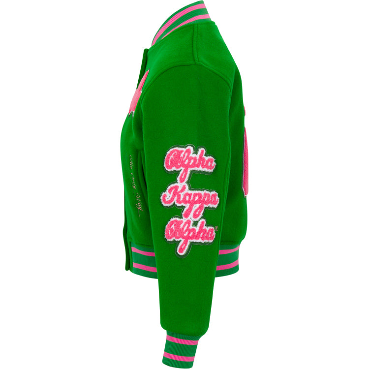 Full Length Timeless Ivy Varsity Letterman Jacket, Green