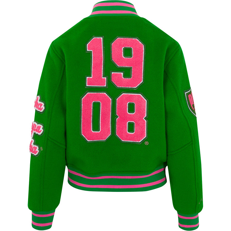 Full Length Timeless Ivy Varsity Letterman Jacket, Green