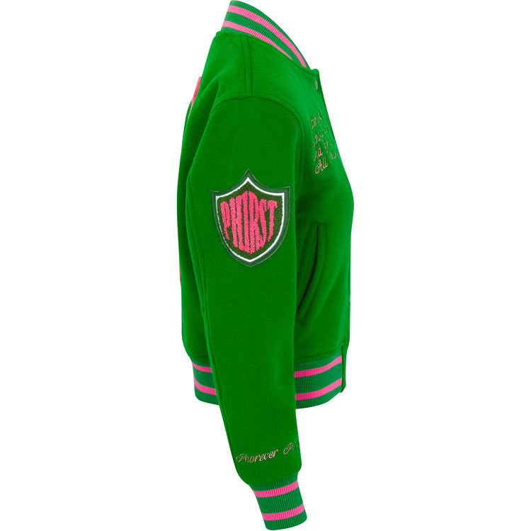 Full Length Timeless Ivy Varsity Letterman Jacket, Green